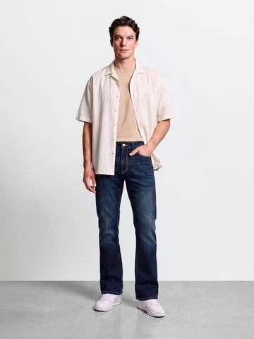 Men's Navy Blue Bootcut Fit Solid Casual Jeans