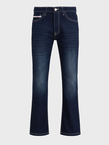 Men's Navy Blue Bootcut Fit Solid Casual Jeans