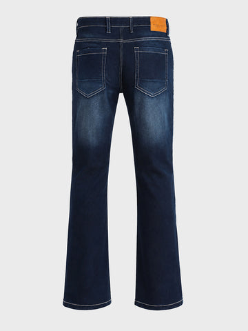 Men's Navy Blue Bootcut Fit Solid Casual Jeans