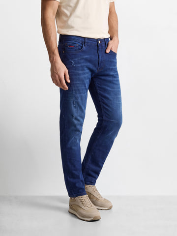 Men's Navy Regular Fit Solid Casual Jeans