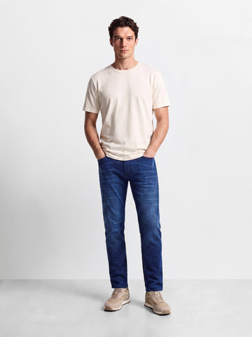 Men's Navy Regular Fit Solid Casual Jeans