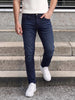 Men's Navy Blue Regular Fit Solid Casual Jeans