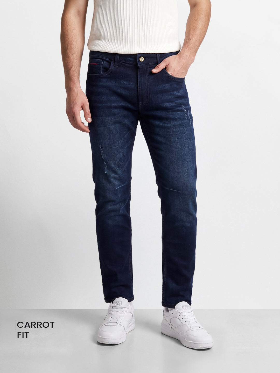 Men's Navy Blue Regular Fit Solid Casual Jeans