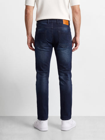 Men's Navy Blue Regular Fit Solid Casual Jeans