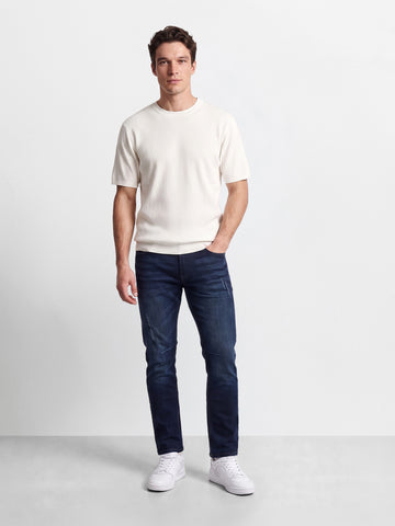 Men's Navy Blue Regular Fit Solid Casual Jeans