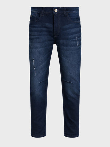 Men's Navy Blue Regular Fit Solid Casual Jeans