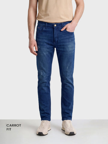 Men's Blue Carrot Fit Solid Casual Jeans
