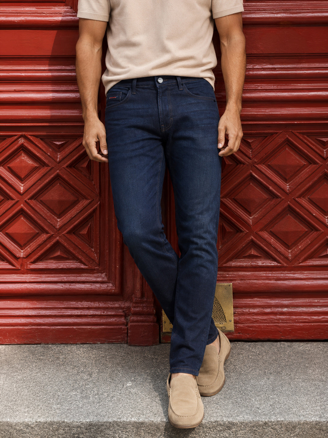 Men's Navy Slim Fit Solid Casual Jeans