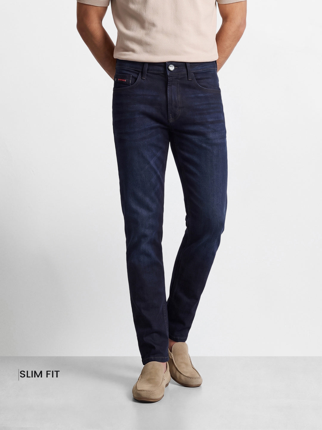Men's Navy Slim Fit Solid Casual Jeans