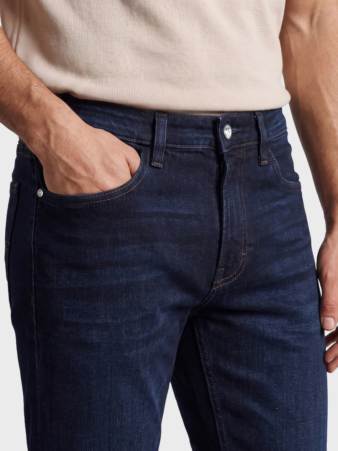 Men's Navy Slim Fit Solid Casual Jeans