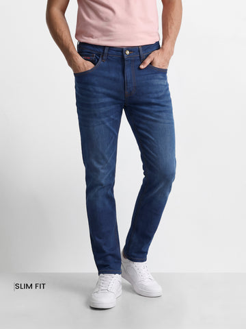 Men's Blue Slim Fit Solid Casual Jeans