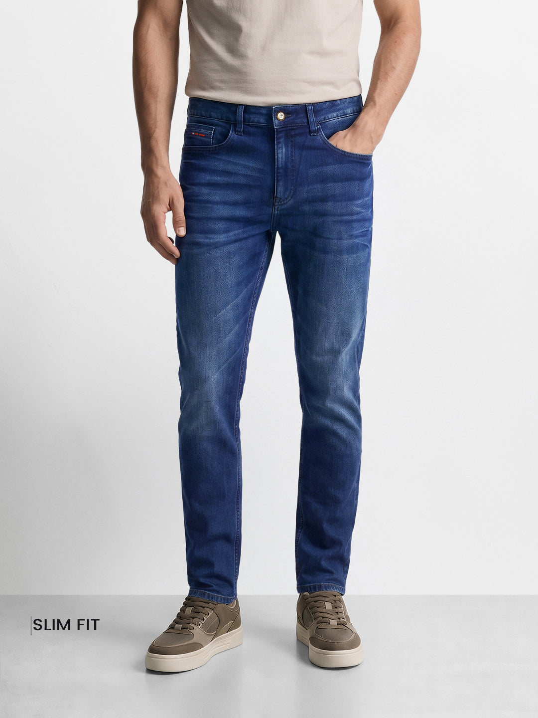 Men's Blue Slim Fit Solid Casual Jeans
