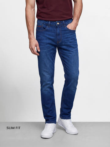 Men's Blue Slim Fit Solid Casual Jeans