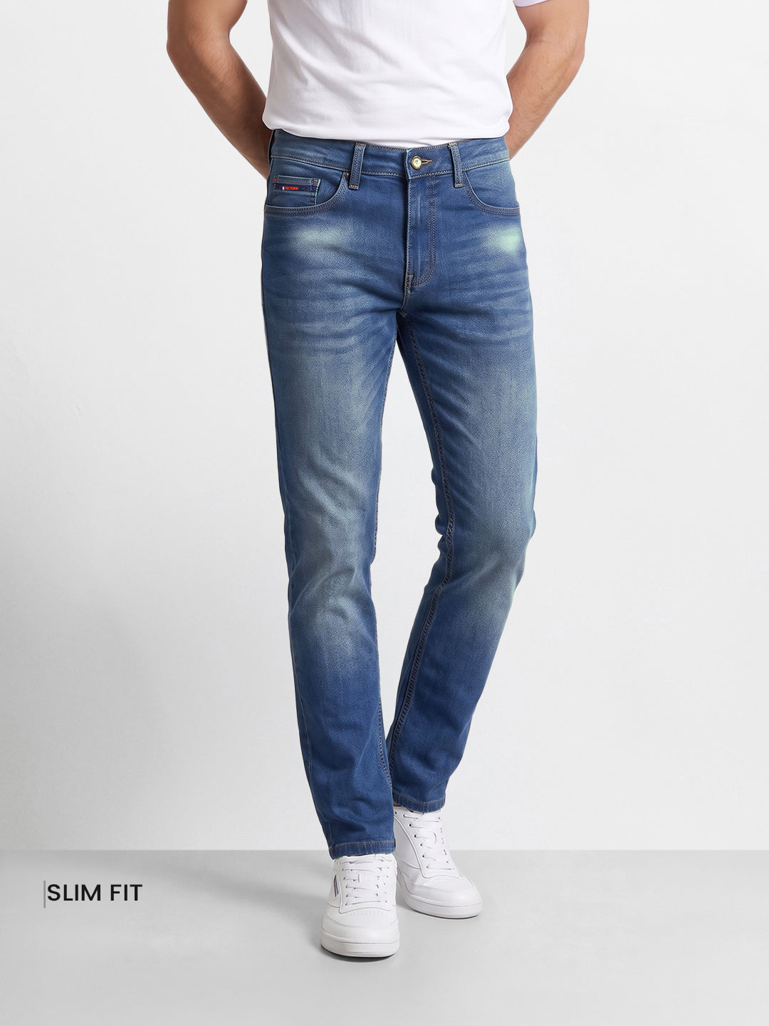 Men's Blue Slim Fit Solid Casual Jeans