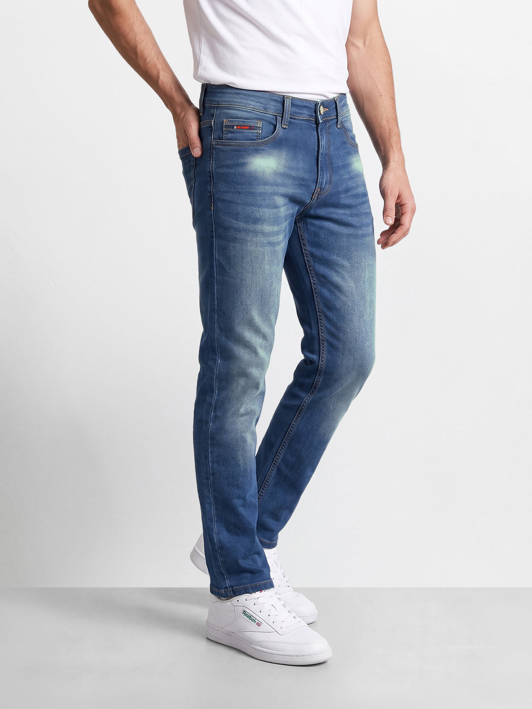 Men's Blue Slim Fit Solid Casual Jeans