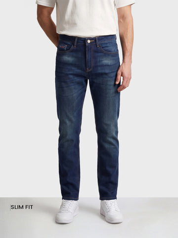 Men's Blue Slim Fit Solid Casual Jeans