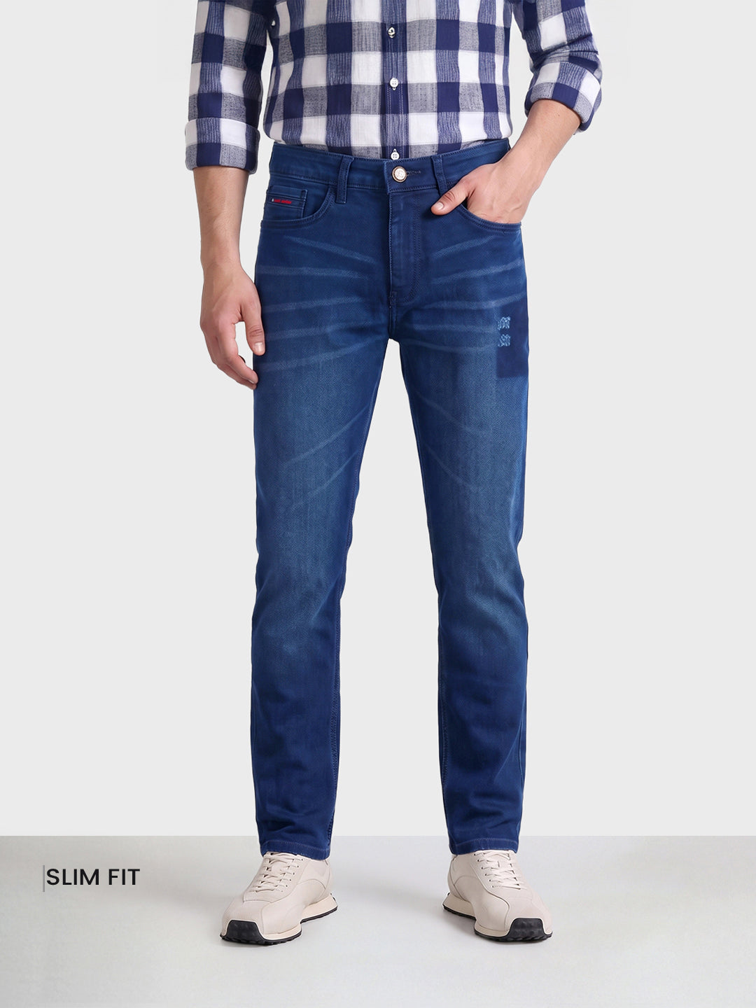 Men's Blue Slim Fit Solid Casual Jeans
