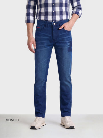 Men's Blue Slim Fit Solid Casual Jeans