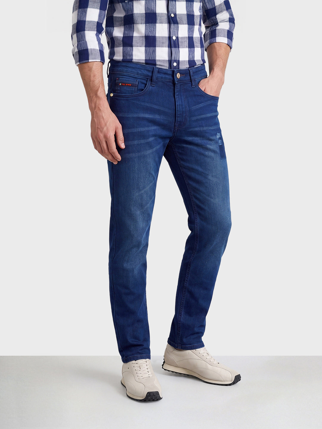 Men's Blue Slim Fit Solid Casual Jeans