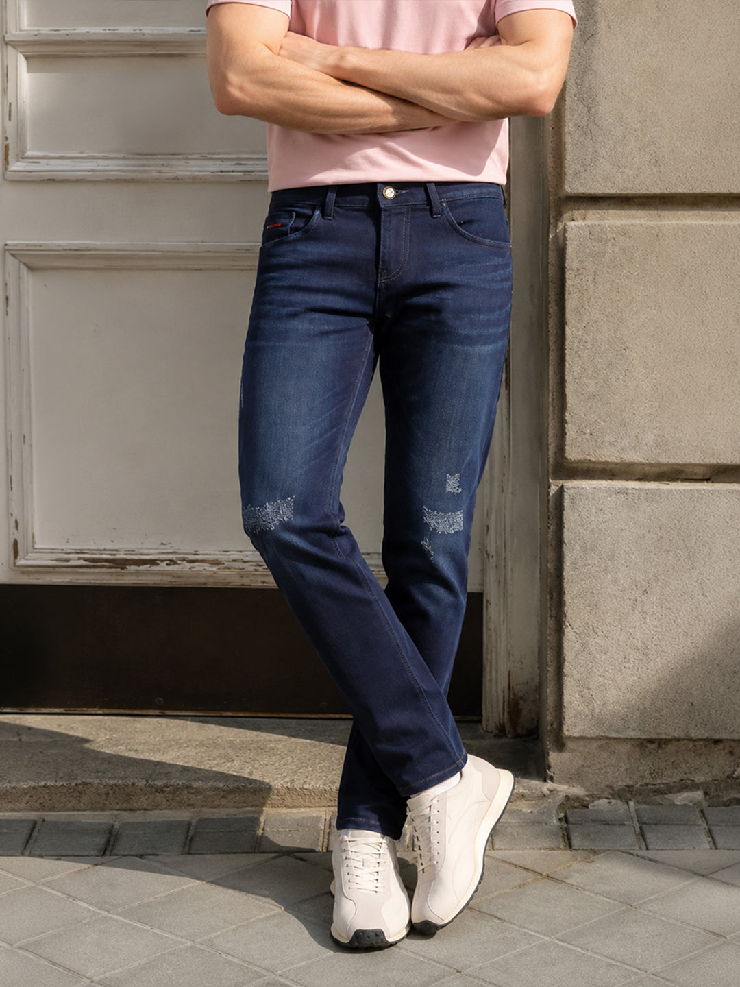 Men's Blue Slim Fit Solid Casual Jeans