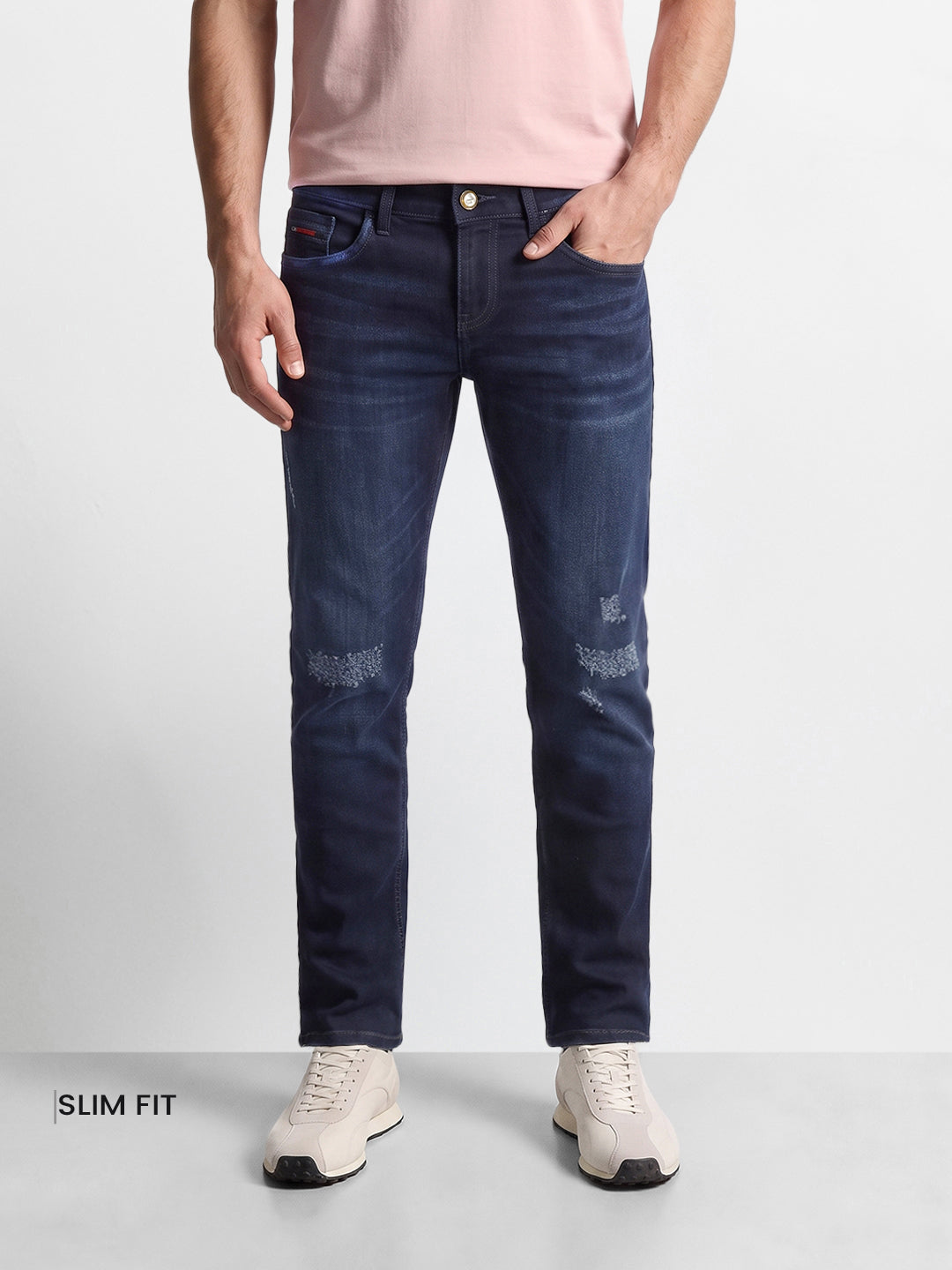 Men's Blue Slim Fit Solid Casual Jeans