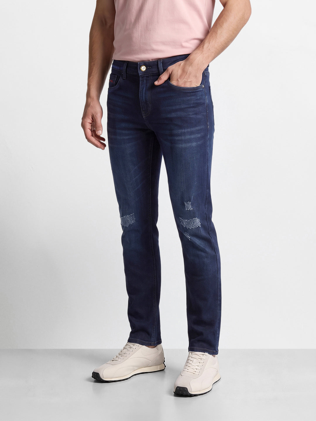 Men's Blue Slim Fit Solid Casual Jeans