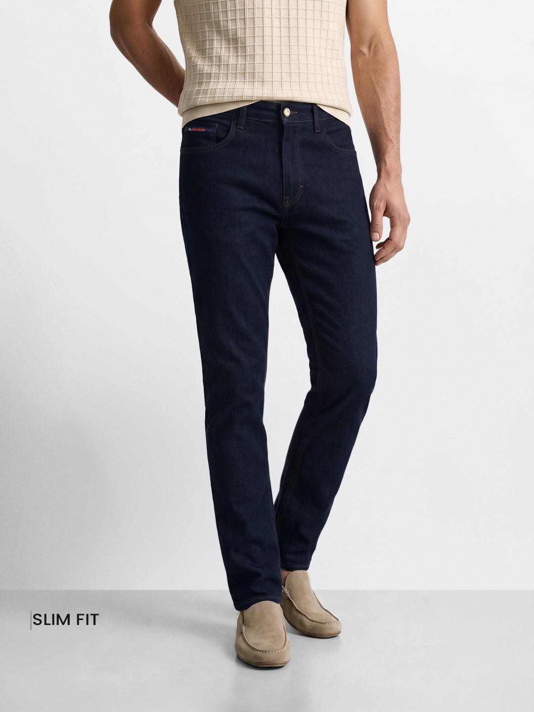 Men's Navy Blue Slim Fit Solid Casual Jeans