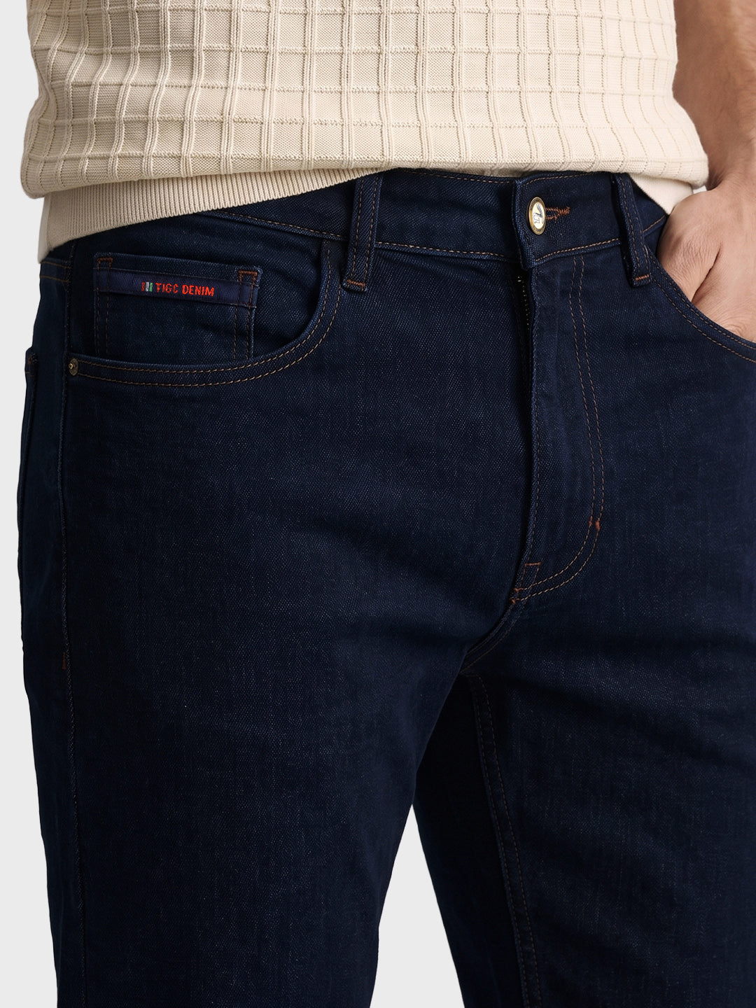 Men's Navy Blue Slim Fit Solid Casual Jeans