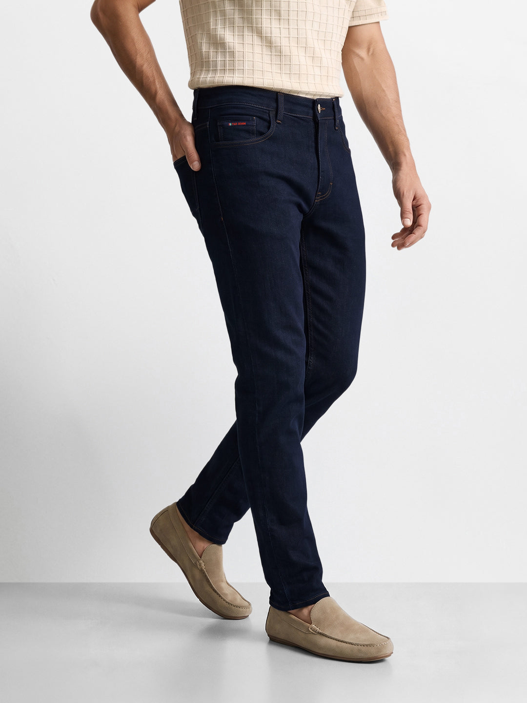Men's Navy Blue Slim Fit Solid Casual Jeans