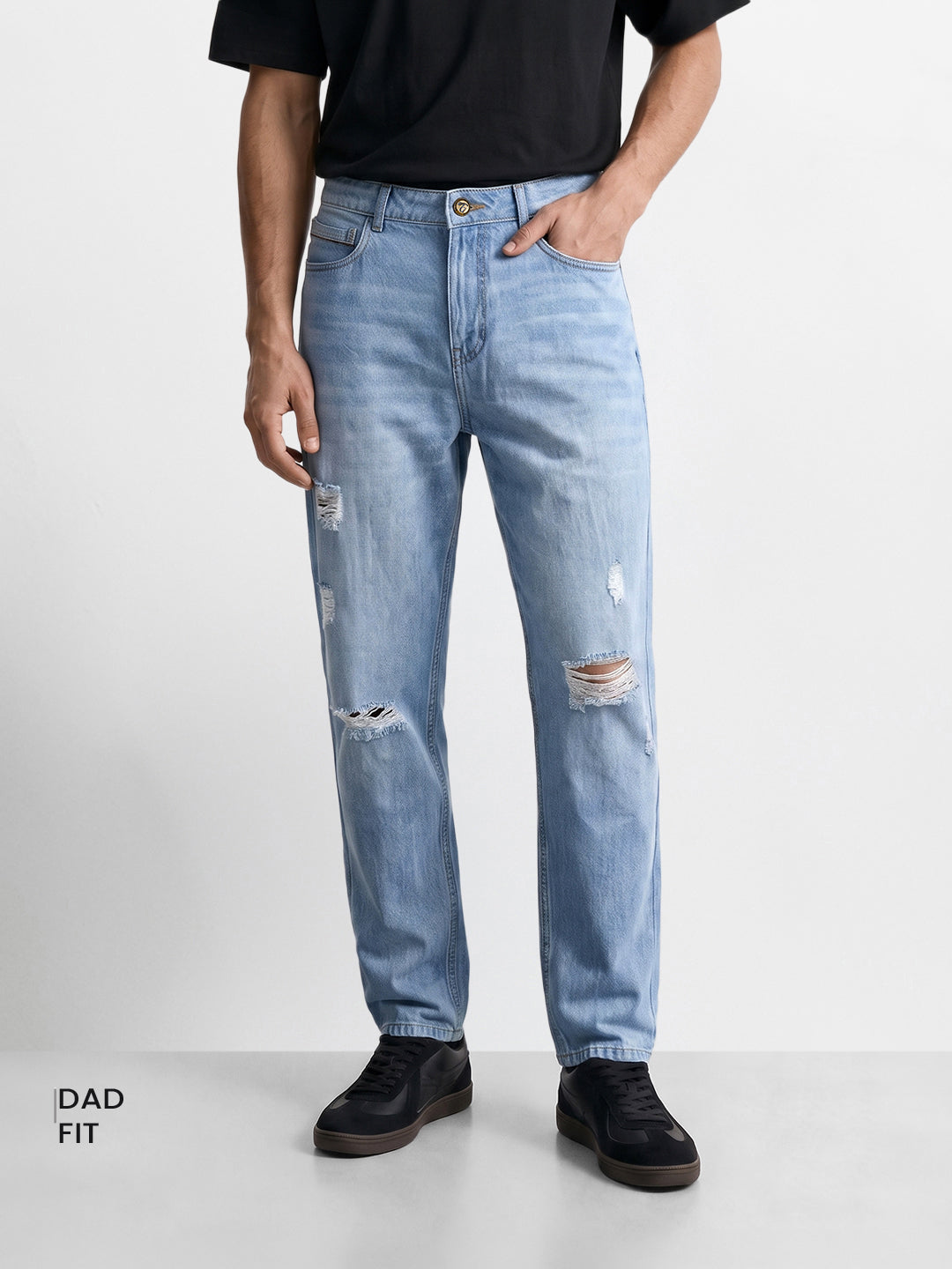 Men's Blue Dad Fit Solid Street Wear Jeans