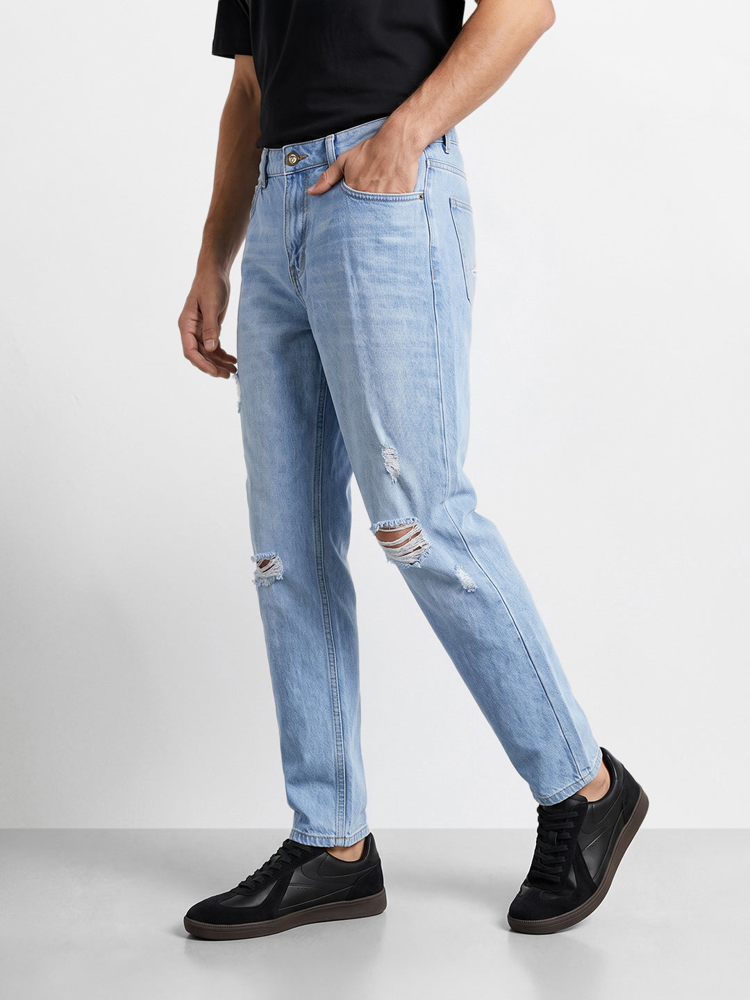 Men's Blue Dad Fit Solid Street Wear Jeans