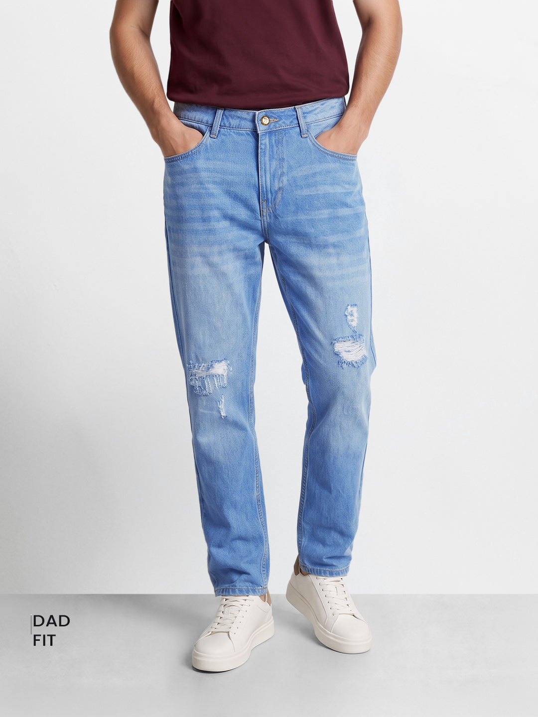 Men's Blue Dad Fit Solid Street Wear Jeans