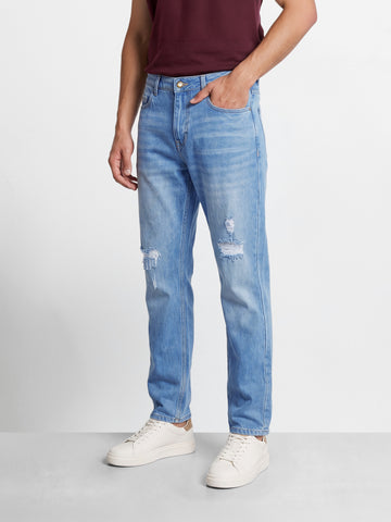 Men's Blue Regular Fit Solid Street Wear Jeans