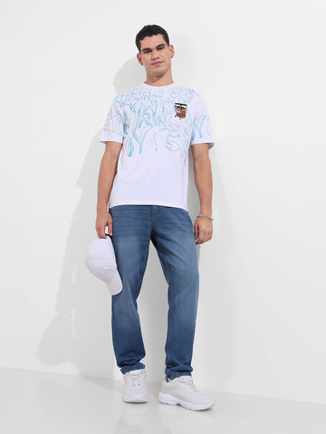 Men's Blue Dad Fit Distressed Mid-Rise Jeans