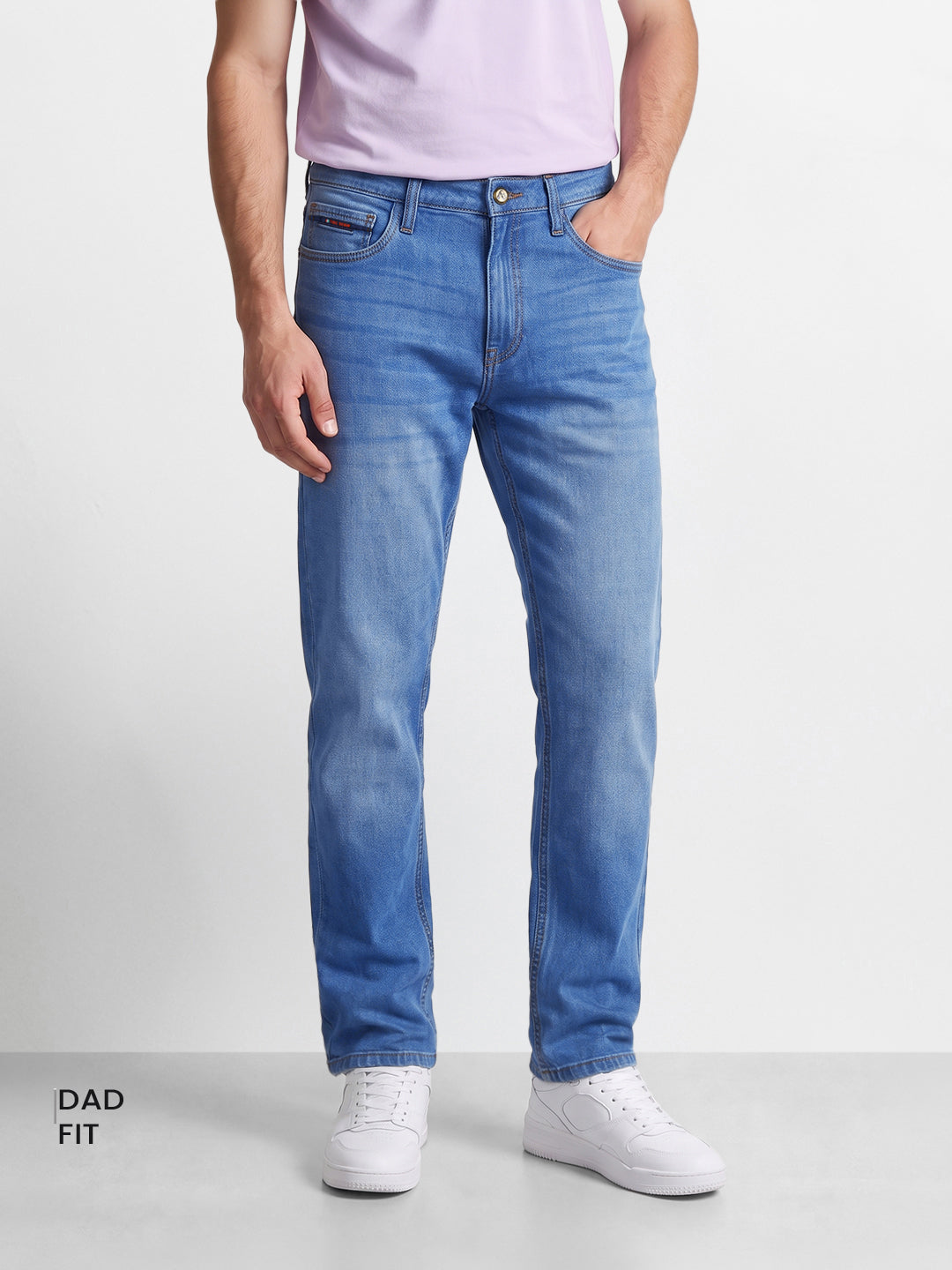 Men's Blue Dad Fit Solid Street Wear Jeans