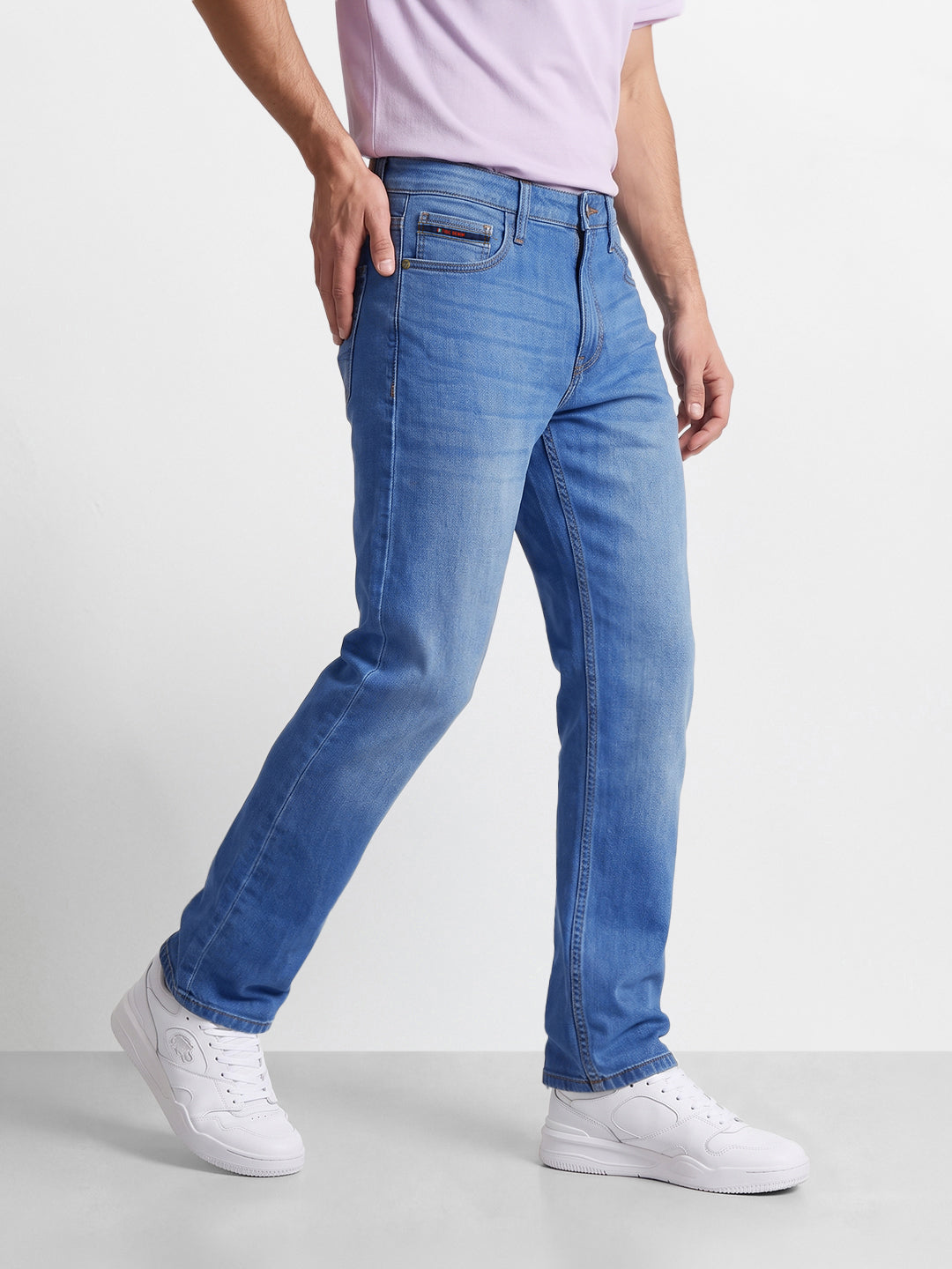 Men's Blue Dad Fit Solid Street Wear Jeans
