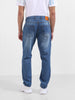Men's Blue Dad Fit Distressed Mid-Rise Jeans