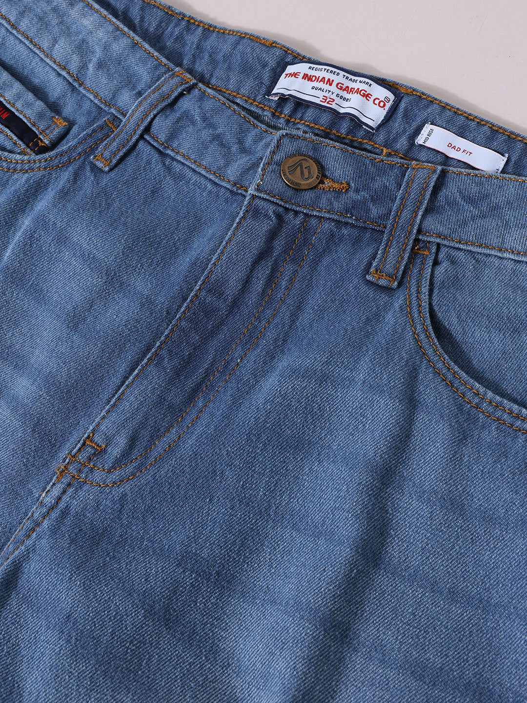 Men's Blue Dad Fit Distressed Mid-Rise Jeans