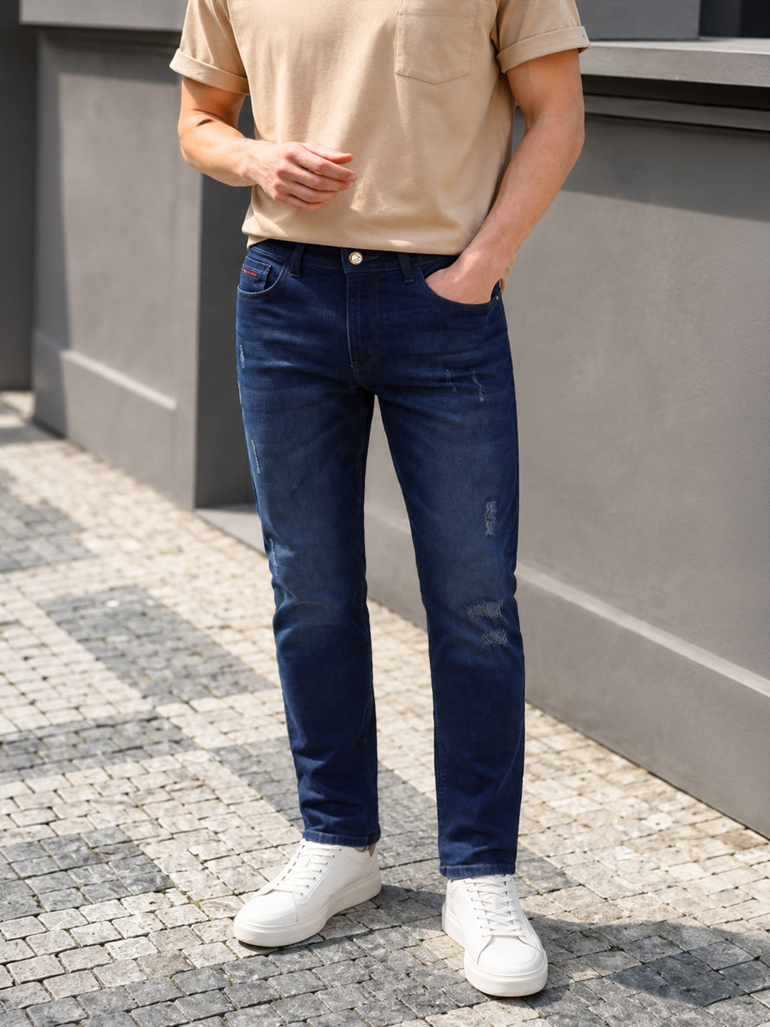 Men's Blue Slim Fit Solid Street Wear Jeans