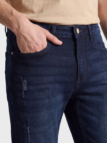 Men's Blue Slim Fit Solid Street Wear Jeans