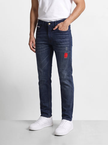 Men's Dark Blue Straight Fit Solid Street Wear Jeans