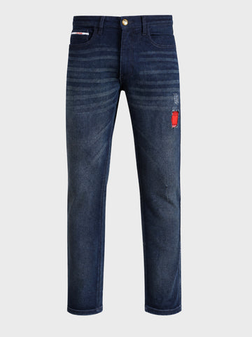 Men's Dark Blue Straight Fit Solid Street Wear Jeans