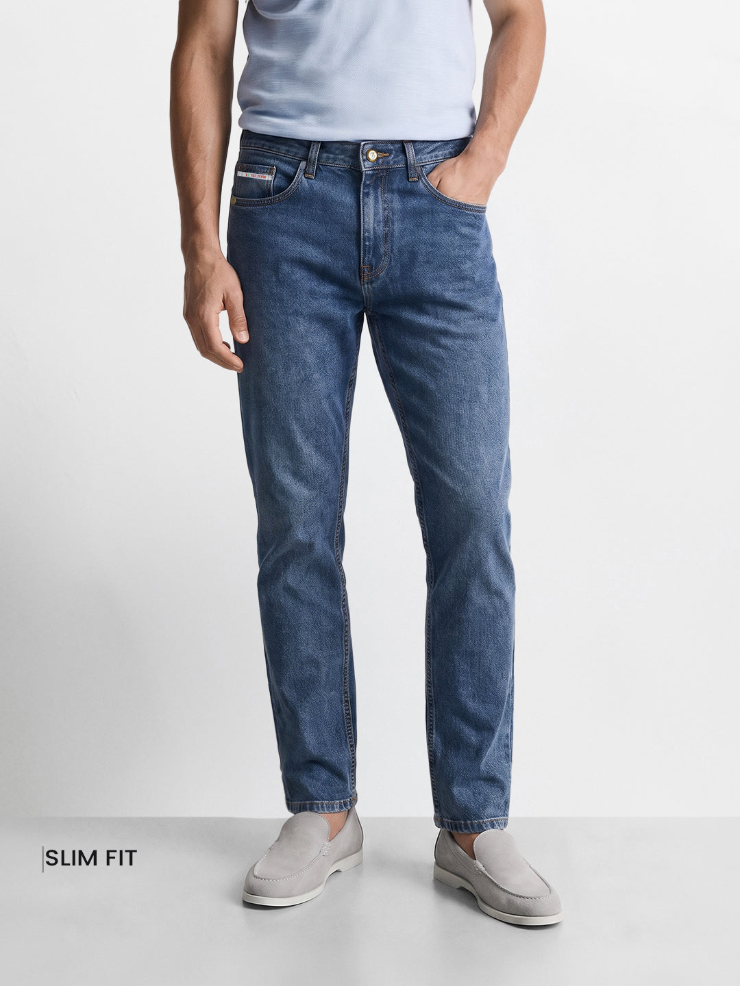 Men's Blue Slim Fit Solid Casual Jeans