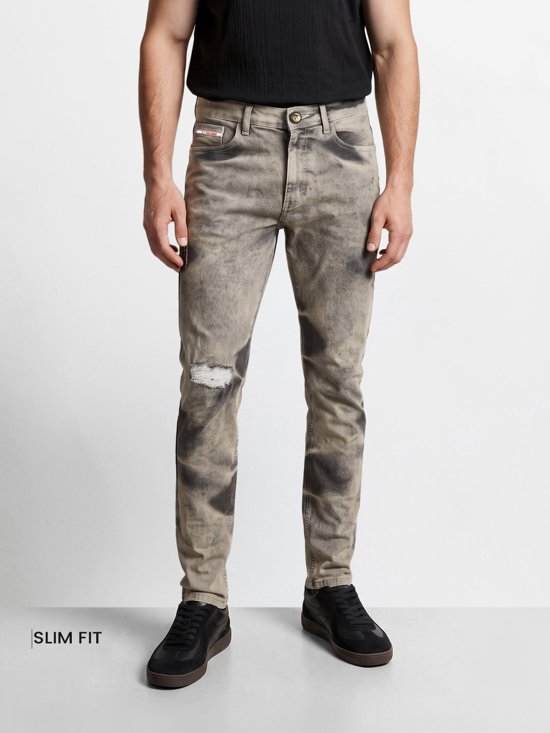 Men's Grey Slim Fit Solid Street Wear Jeans