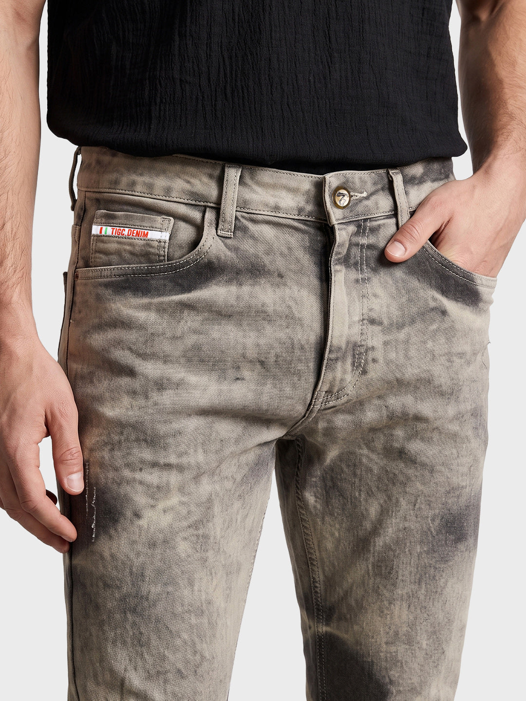 Men's Grey Slim Fit Solid Street Wear Jeans