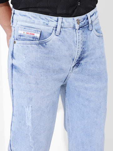 Men's Light Blue Slim Fit Solid Casual Jeans