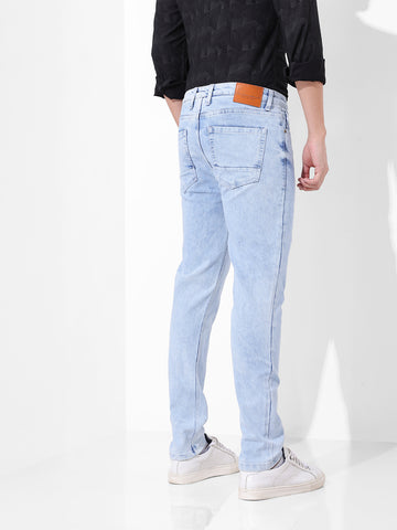 Men's Light Blue Slim Fit Solid Casual Jeans