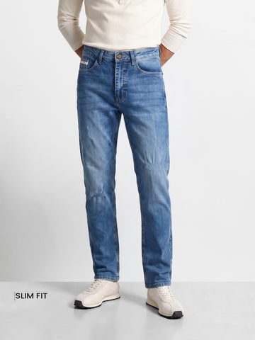 Men's Blue Slim Fit Solid Casual Jeans