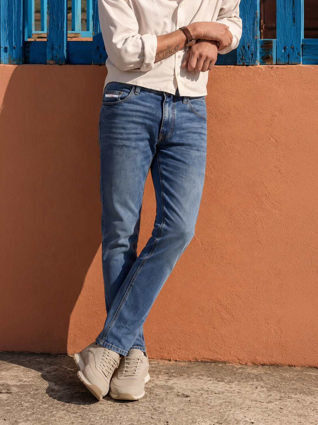 Men's Navy Blue Slim Fit Solid Street Wear Jeans