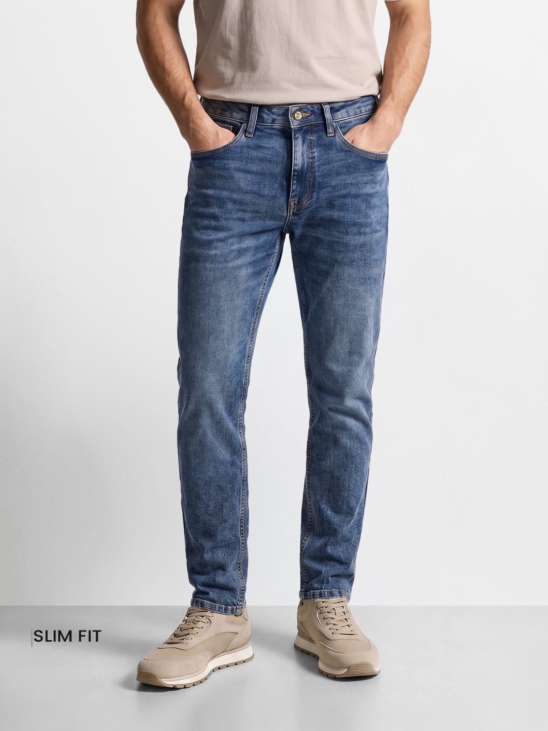 Men's Navy Blue Slim Fit Solid Street Wear Jeans